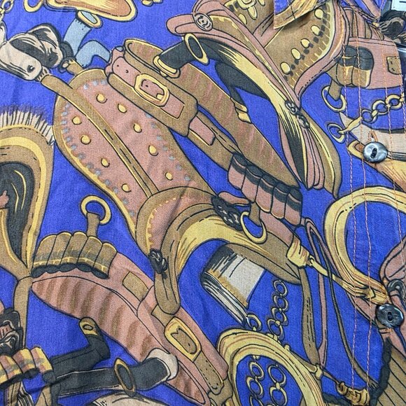 Whistles Silk Blouse Equestrian Medium Button-Up Vintage Deadstock 1980s Retro - Picture 5 of 10